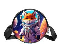 Sac à bandoulière Circle pour femme, petit sac à bandoulière Space Fox avec fermeture éclair, bretelles réglables, sac à main rond décontracté pour femmes et filles