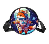 Sac à bandoulière Circle pour femme, petit sac à bandoulière Space Fox avec fermeture éclair, bretelles réglables, sac à main rond décontracté pour femmes et filles