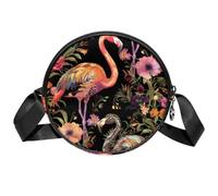 Sac à bandoulière circulaire pour femme, motif flamant rose, petit sac à bandoulière avec fermeture éclair, bretelles réglables, sac à main rond décontracté pour femmes et filles