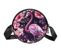 Sac à bandoulière circulaire pour femme, motif flamant rose, petit sac à bandoulière avec fermeture éclair, bretelles réglables, sac à main rond décontracté pour femmes et filles
