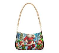 Sac à bandoulière coloré avec fermeture éclair - Motif lutins du Père Noël - Élégant sac à main pour femme - Avec chaîne