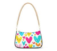 Sac à bandoulière coloré avec motif de cœurs et visages floraux pour femme, sac à main à bandoulière avec chaîne, fermeture éclair, portefeuille pour téléphone