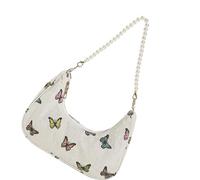 Sac à bandoulière contemporain réutilisable en coton et lin avec détails floraux artistiques et pratiques pour femme, Perle 2, One Size