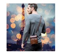 Sac à bandoulière - Cuir véritable - Mini sac homme - Anti vol - Porte documents - Marron
