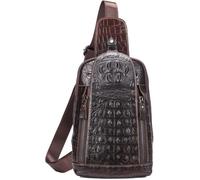 Sac à bandoulière - Cuir Véritable - Motif Crocodile - Étanche - Multi-poches - Marron