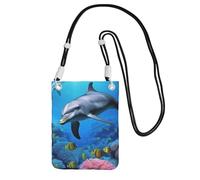 Sac à bandoulière dauphin dans le récif de corail pour femme et homme - Mini sac à main imperméable pour téléphone portable - Petit sac à bandoulière avec sangle réglable - Pochette de voyage pour