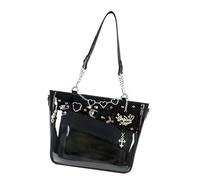 Sac à bandoulière de grande capacité avec chaîne en forme de cœur style anime japonais pour femmes et amateurs de mode, Noir , Taille unique