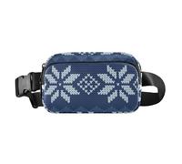 Sac à bandoulière de grande capacité avec sangle réglable - Accessoire de voyage en tricot jacquard bleu avec fleur et blanc - Pour femmes, hommes, adolescents - Pour voyage, gym, travail, Jacquard