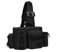 Sac à bandoulière de pêche - Porte-canne à pêche - Sac à dos à bandoulière avec grande capacité - Étui de transport pour leurres et appâts - Noir
