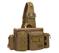 Sac à bandoulière de pêche - Porte-canne à pêche - Sac à dos à bandoulière avec grande capacité - Étui de transport pour leurres et appâts - Marron