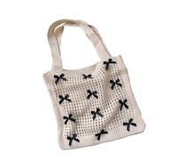 Sac à bandoulière de plage pour femme avec nœuds et crochet creux léger, grand sac à main esthétique, grand sac à main esthétique, beige, One Size