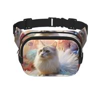 Sac à bandoulière de voyage avec chat assis, sac banane tendance et décontracté, sac banane carré double couche, noir, taille unique, Noir/blanc, One Size