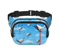 Sac à bandoulière de voyage avec grue blanche et tour suspendue, sac banane tendance et décontracté, sac banane carré double couche, noir, taille unique, Noir/blanc, One Size