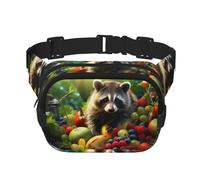 Sac à bandoulière de voyage Raccoon on Fruit Fitness Sac banane tendance et décontracté Sac banane carré double couche Noir Taille unique, Noir/blanc, One Size