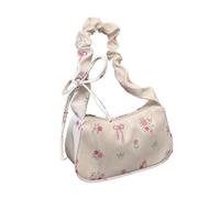 Sac À Bandoulière Décontracté À Fleurs for Femmes, Joli Sac À Main Texturé Rétro Sous Les Bras(White)