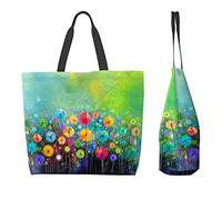 Sac à bandoulière décontracté avec peinture de fleurs de prés, sac à main réutilisable, sac d'épicerie de voyage, fourre-tout cadeaux pour femmes