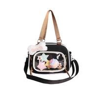 Sac à bandoulière décontracté avec sangle réglable et accessoires de décoration en nylon pour étudiants et adolescents Sac à bandoulière de grande capacité en nylon, Noir , One Size