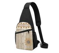Sac à bandoulière décontracté en bois avec motif tournesols sur bois, sac de poitrine en polyester durable avec plusieurs poches et porte-clés, sangle réglable pour homme et femme