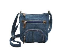 Sac à bandoulière décontracté en cuir avec fermeture éclair pour femme Couleur unie, bleu, Taille unique
