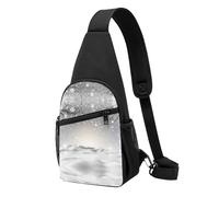 Sac à bandoulière décontracté en polyester durable avec plusieurs poches et porte-clés et sangle réglable pour homme et femme Motif sapin flocon de neige