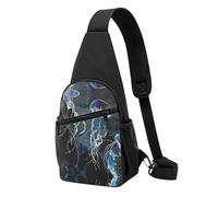 Sac à bandoulière décontracté en polyester durable avec plusieurs poches et porte-clés, sangle réglable pour homme et femme, méduse bleue et dorée