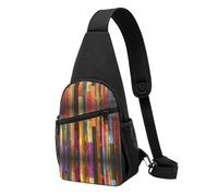Sac à bandoulière décontracté en polyester durable avec plusieurs poches et porte-clés, sangle réglable pour homme et femme Motif bois coloré