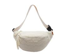 Sac à bandoulière d'hiver en peluche Sherpa pour femme - Sangle réglable - Sac banane tendance - Blanc