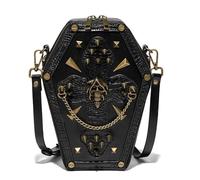 Sac à bandoulière d'inspiration vintage avec imprimé tête de mort en cuir PU Sac à main Sac à main Halloween Cartable pour toutes les occasions, Noir