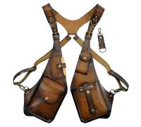 Sac à bandoulière Double en Cuir pour Homme, antivol en PU sous Les Bras avec Multi-Poches réglables Vintage pour l'extérieur, Marron Clair, Double aisselle