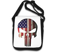 Sac à bandoulière drapeau des États-Unis d'Amérique avec tête de mort Blanc