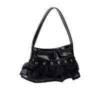 Sac à bandoulière élégant en cuir synthétique pour femme Style coréen Rivets Aisselle Sacs à main froncés Style coréen Aisselle Femme Poignée supérieure Sac à main en cuir PU, Noir , One Size
