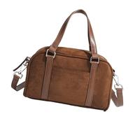 Sac à bandoulière élégant en similicuir suédine multifonction couleur unie avec poignée sur le dessus pour jeunes femmes tendance, marron