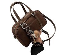 Sac à bandoulière élégant en similicuir suédine multifonction couleur unie avec poignée sur le dessus pour jeunes femmes tendance, marron