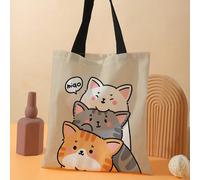 Sac à bandoulière en canevas motif mignon de chat de dessin animé, sac d'école. Grande capacité, portable, pliable, style classique et décontracté. Convient aux adolescentes, femmes, étudiantes. Parfa