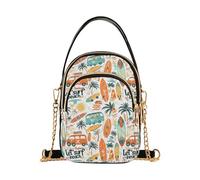 Sac à bandoulière en chaîne pour femme, motif plage de surf, sac à bandoulière matelassé, sac à main de voyage pour téléphone portable