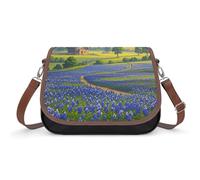 Sac à bandoulière en cuir avec motif chat arc-en-ciel pour femme, sac à main de voyage, sac fourre-tout pour un usage quotidien, Texas Bluebonnets Paysage, Taille unique