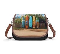 Sac à bandoulière en cuir avec motif chat arc-en-ciel pour femme, sac à main de voyage, sac fourre-tout pour un usage quotidien, Planche de surf Surf's Up, One Size, Fleurs et animaux