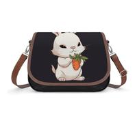 Sac à bandoulière en cuir avec motif de lapin mignon tenant une carotte pour femme, sac à bandoulière réglable amovible, sacs mains libres