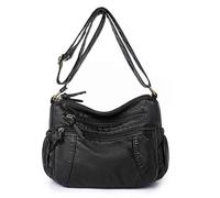 Sac à bandoulière en cuir délavé pour femme Sac à bandoulière Mode Grande capacité PU Mother Petit sac carré Sacs d'entretien de voiture (noir, taille unique)