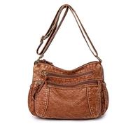 Sac à bandoulière en cuir délavé pour femme Sac à bandoulière Mode Grande capacité PU Mother Petit sac carré Sacs d'entretien de voiture (marron, taille unique)