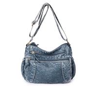 Sac à bandoulière en cuir délavé pour femme, sac à bandoulière tendance, grande capacité, sac à bandoulière en polyuréthane, petit sac carré pour homme, bleu, Taille unique