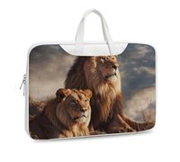 Sac à bandoulière en cuir imprimé Two Lions pour homme et femme - Pour voyage, affaires, bureau, ordinateur portable, Style blanc, 42x30.5cm