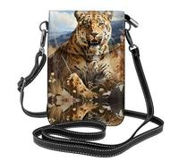 Sac à bandoulière en cuir léger avec motif léopard à la recherche d'une proie - Sac à bandoulière pour femme - Portefeuille de voyage avec fentes pour cartes de crédit