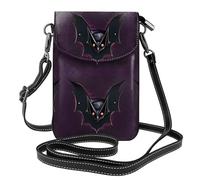 Sac à bandoulière en cuir noir avec motif chauve-souris, doux et imperméable, peut être utilisé comme portefeuille, avec une bandoulière amovible.