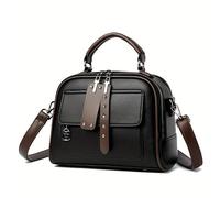 Sac à bandoulière en cuir noir pour femme, grande capacité