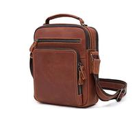 Sac à bandoulière en cuir pour homme Crazy Horse - Style décontracté rétro - Grande capacité - En cuir, marron, Large