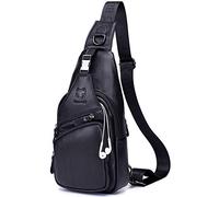 Sac à bandoulière en cuir pour homme, sac à dos décontracté, sac de poitrine, sac à bandoulière, sac à dos de voyage et de randonnée, noir, Sacs à dos Sling
