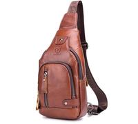 Sac à bandoulière en cuir pour homme - Sac de poitrine décontracté à bandoulière - Sac à dos de voyage, de randonnée - Avec port de chargement USB - marron -