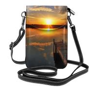 Sac à bandoulière en cuir PU avec imprimé fleurs de lotus pour homme et femme avec bandoulière réglable, Lac sous le soleil, Taille unique