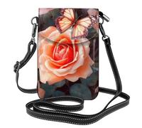 Sac à bandoulière en cuir PU avec imprimé fleurs de printemps fantaisie pour homme et femme avec bandoulière réglable, Fleur Rose Papillon, Taille unique